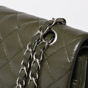 極美品 CHANEL シャネル マトラッセ25 Wフラップ Wチェーンショルダーバッグ 14番台 ココマーク キャビアスキン オリーブ 中古 4a008411