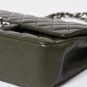 極美品 CHANEL シャネル マトラッセ25 Wフラップ Wチェーンショルダーバッグ 14番台 ココマーク キャビアスキン オリーブ 中古 4a008411