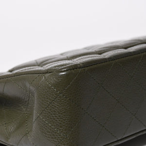 極美品 CHANEL シャネル マトラッセ25 Wフラップ Wチェーンショルダーバッグ 14番台 ココマーク キャビアスキン オリーブ 中古 4a008411