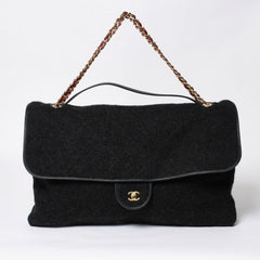 CHANEL Maxim Top Handle Flap W Chain Shoulder Bag Handbag Random Number Coco Mark Wool Felt Gray Good Condition Used 4a008689