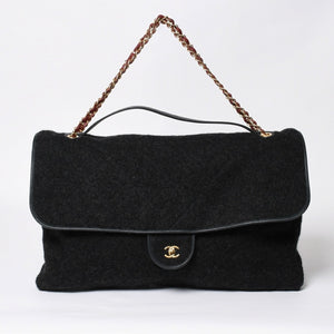 CHANEL Maxim Top Handle Flap W Chain Shoulder Bag Handbag Random Number Coco Mark Wool Felt Gray Good Condition Used 4a008689