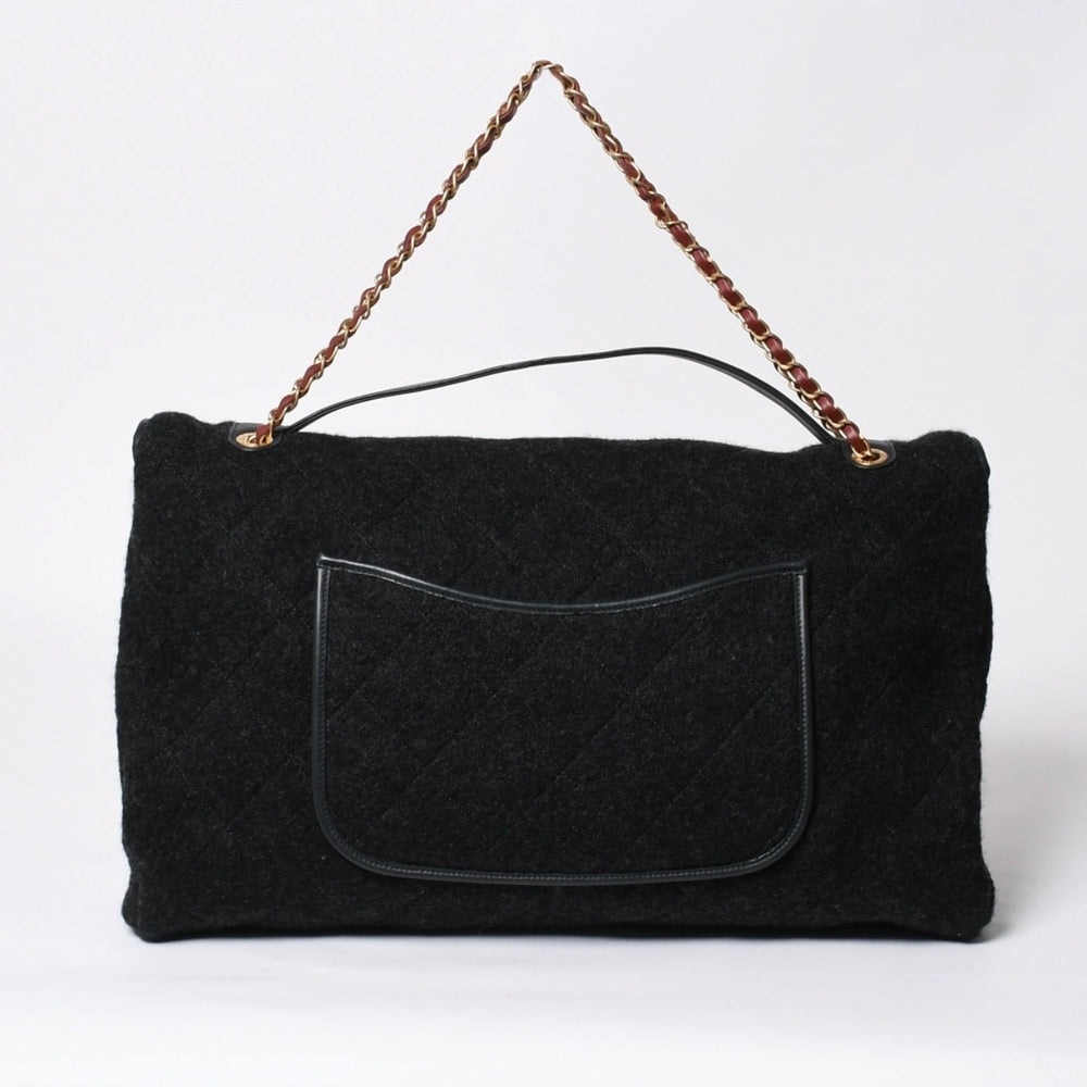 CHANEL Maxim Top Handle Flap W Chain Shoulder Bag Handbag Random Number Coco Mark Wool Felt Gray Good Condition Used 4a008689