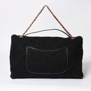 CHANEL Maxim Top Handle Flap W Chain Shoulder Bag Handbag Random Number Coco Mark Wool Felt Gray Good Condition Used 4a008689