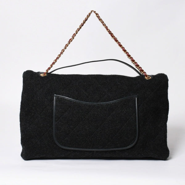 CHANEL Maxim Top Handle Flap W Chain Shoulder Bag Handbag Random Number Coco Mark Wool Felt Gray Good Condition Used 4a008689