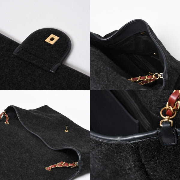 CHANEL Maxim Top Handle Flap W Chain Shoulder Bag Handbag Random Number Coco Mark Wool Felt Gray Good Condition Used 4a008689