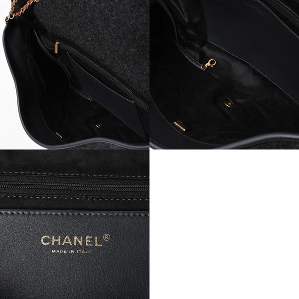 CHANEL Maxim Top Handle Flap W Chain Shoulder Bag Handbag Random Number Coco Mark Wool Felt Gray Good Condition Used 4a008689