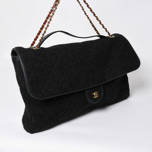 CHANEL Maxim Top Handle Flap W Chain Shoulder Bag Handbag Random Number Coco Mark Wool Felt Gray Good Condition Used 4a008689