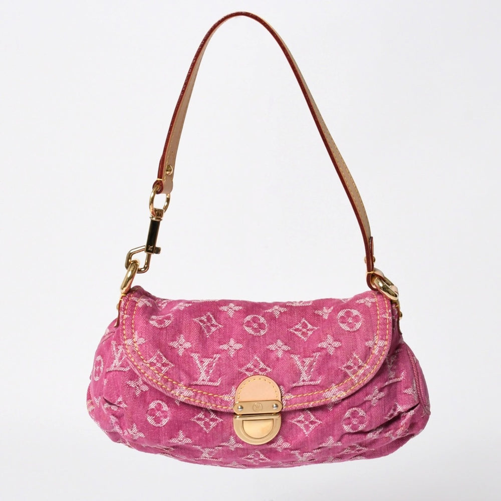 極美品 LOUIS VUITTON ルイヴィトン ミニプリーティ ワンショルダーバッグ M95216 モノグラム デニム ピンク 中古 4a008896