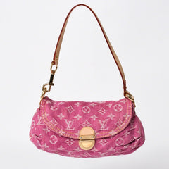 極美品 LOUIS VUITTON ルイヴィトン ミニプリーティ ワンショルダーバッグ M95216 モノグラム デニム ピンク 中古 4a008896