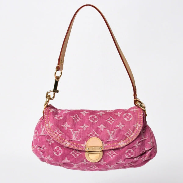 極美品 LOUIS VUITTON ルイヴィトン ミニプリーティ ワンショルダーバッグ M95216 モノグラム デニム ピンク 中古 4a008896