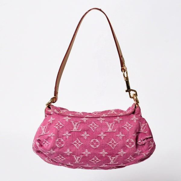 極美品 LOUIS VUITTON ルイヴィトン ミニプリーティ ワンショルダーバッグ M95216 モノグラム デニム ピンク 中古 4a008896