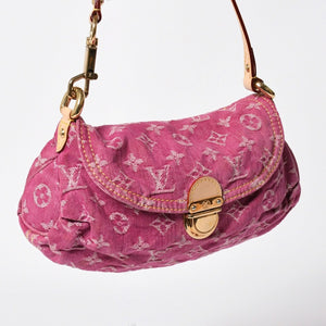極美品 LOUIS VUITTON ルイヴィトン ミニプリーティ ワンショルダーバッグ M95216 モノグラム デニム ピンク 中古 4a008896