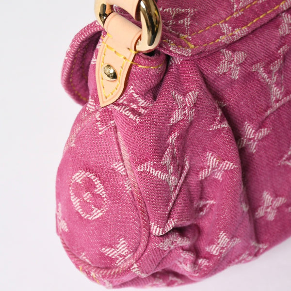 極美品 LOUIS VUITTON ルイヴィトン ミニプリーティ ワンショルダーバッグ M95216 モノグラム デニム ピンク 中古 4a008896