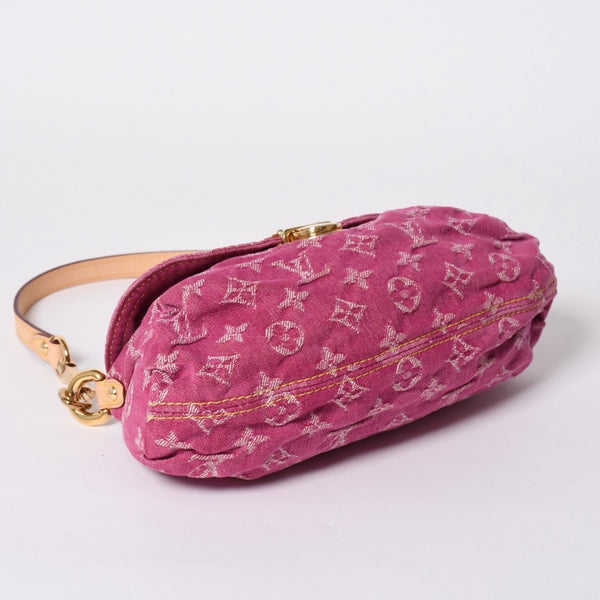 極美品 LOUIS VUITTON ルイヴィトン ミニプリーティ ワンショルダーバッグ M95216 モノグラム デニム ピンク 中古 4a008896