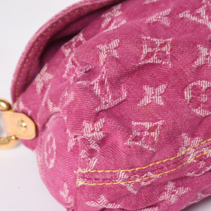 極美品 LOUIS VUITTON ルイヴィトン ミニプリーティ ワンショルダーバッグ M95216 モノグラム デニム ピンク 中古 4a008896