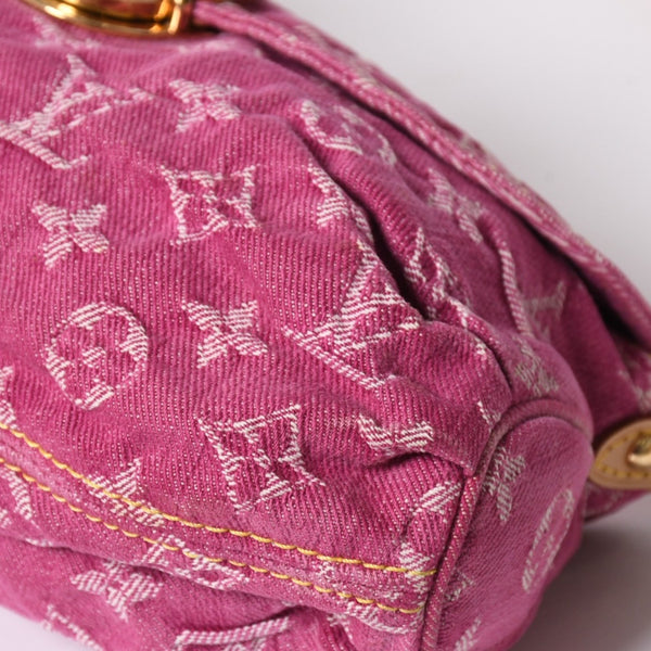 極美品 LOUIS VUITTON ルイヴィトン ミニプリーティ ワンショルダーバッグ M95216 モノグラム デニム ピンク 中古 4a008896