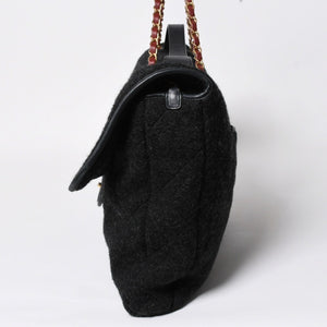 CHANEL Maxim Top Handle Flap W Chain Shoulder Bag Handbag Random Number Coco Mark Wool Felt Gray Good Condition Used 4a008689