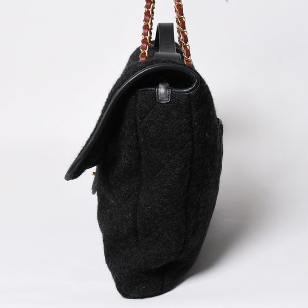 CHANEL Maxim Top Handle Flap W Chain Shoulder Bag Handbag Random Number Coco Mark Wool Felt Gray Good Condition Used 4a008689