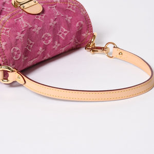 極美品 LOUIS VUITTON ルイヴィトン ミニプリーティ ワンショルダーバッグ M95216 モノグラム デニム ピンク 中古 4a008896