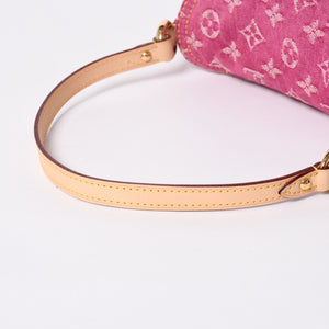 極美品 LOUIS VUITTON ルイヴィトン ミニプリーティ ワンショルダーバッグ M95216 モノグラム デニム ピンク 中古 4a008896
