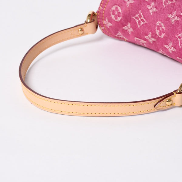 極美品 LOUIS VUITTON ルイヴィトン ミニプリーティ ワンショルダーバッグ M95216 モノグラム デニム ピンク 中古 4a008896
