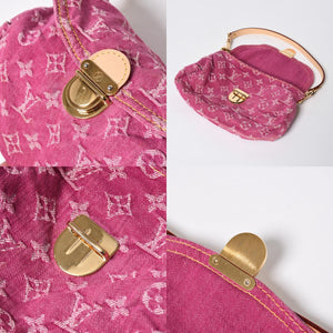 極美品 LOUIS VUITTON ルイヴィトン ミニプリーティ ワンショルダーバッグ M95216 モノグラム デニム ピンク 中古 4a008896