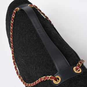 CHANEL Maxim Top Handle Flap W Chain Shoulder Bag Handbag Random Number Coco Mark Wool Felt Gray Good Condition Used 4a008689