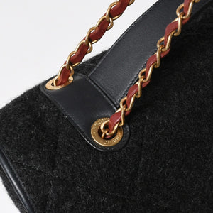 CHANEL Maxim Top Handle Flap W Chain Shoulder Bag Handbag Random Number Coco Mark Wool Felt Gray Good Condition Used 4a008689