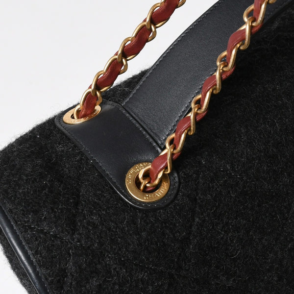 CHANEL Maxim Top Handle Flap W Chain Shoulder Bag Handbag Random Number Coco Mark Wool Felt Gray Good Condition Used 4a008689