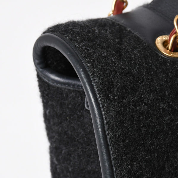 CHANEL Maxim Top Handle Flap W Chain Shoulder Bag Handbag Random Number Coco Mark Wool Felt Gray Good Condition Used 4a008689