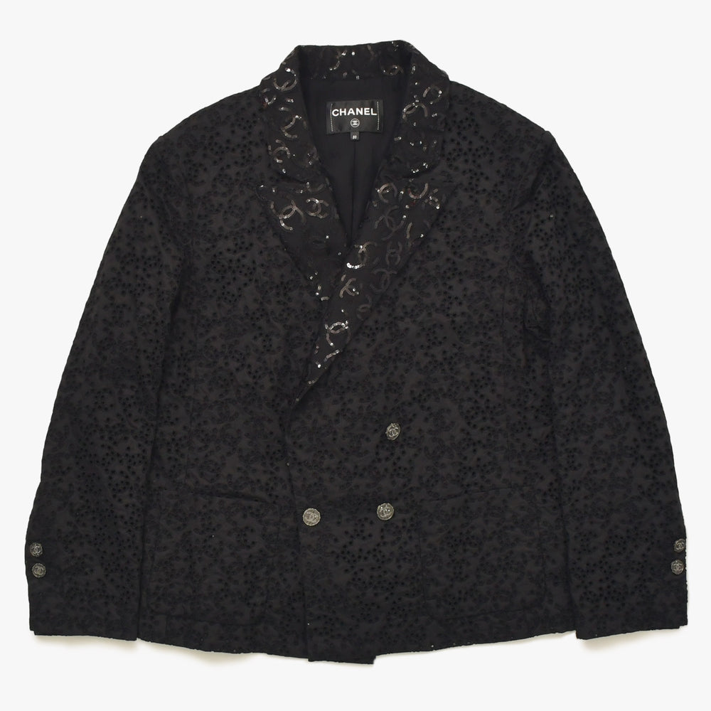 Like new CHANEL Coco Mark Lace Sequin Jacket Men's P70098 Cotton Polyester Black Size 50 Used 4a008700