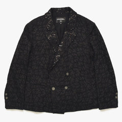Like new CHANEL Coco Mark Lace Sequin Jacket Men's P70098 Cotton Polyester Black Size 50 Used 4a008700