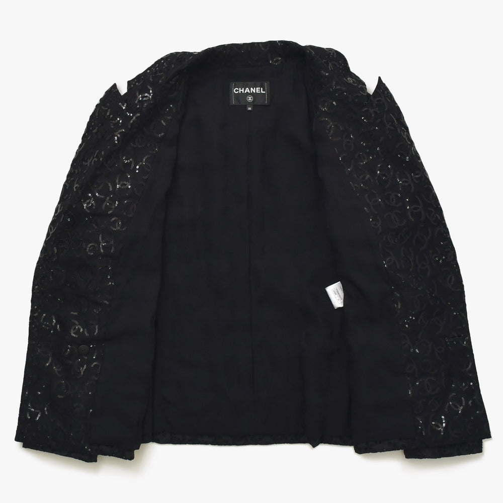 Like new CHANEL Coco Mark Lace Sequin Jacket Men's P70098 Cotton Polyester Black Size 50 Used 4a008700