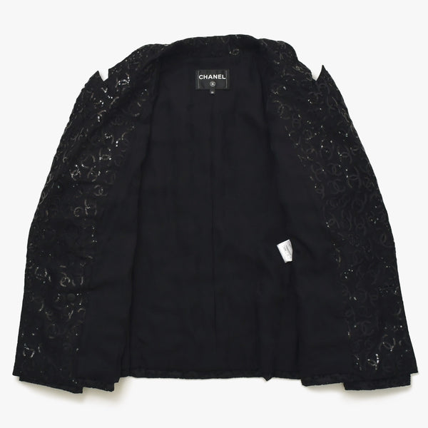 Like new CHANEL Coco Mark Lace Sequin Jacket Men's P70098 Cotton Polyester Black Size 50 Used 4a008700
