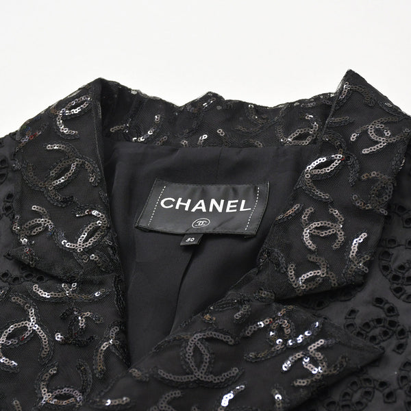 Like new CHANEL Coco Mark Lace Sequin Jacket Men's P70098 Cotton Polyester Black Size 50 Used 4a008700