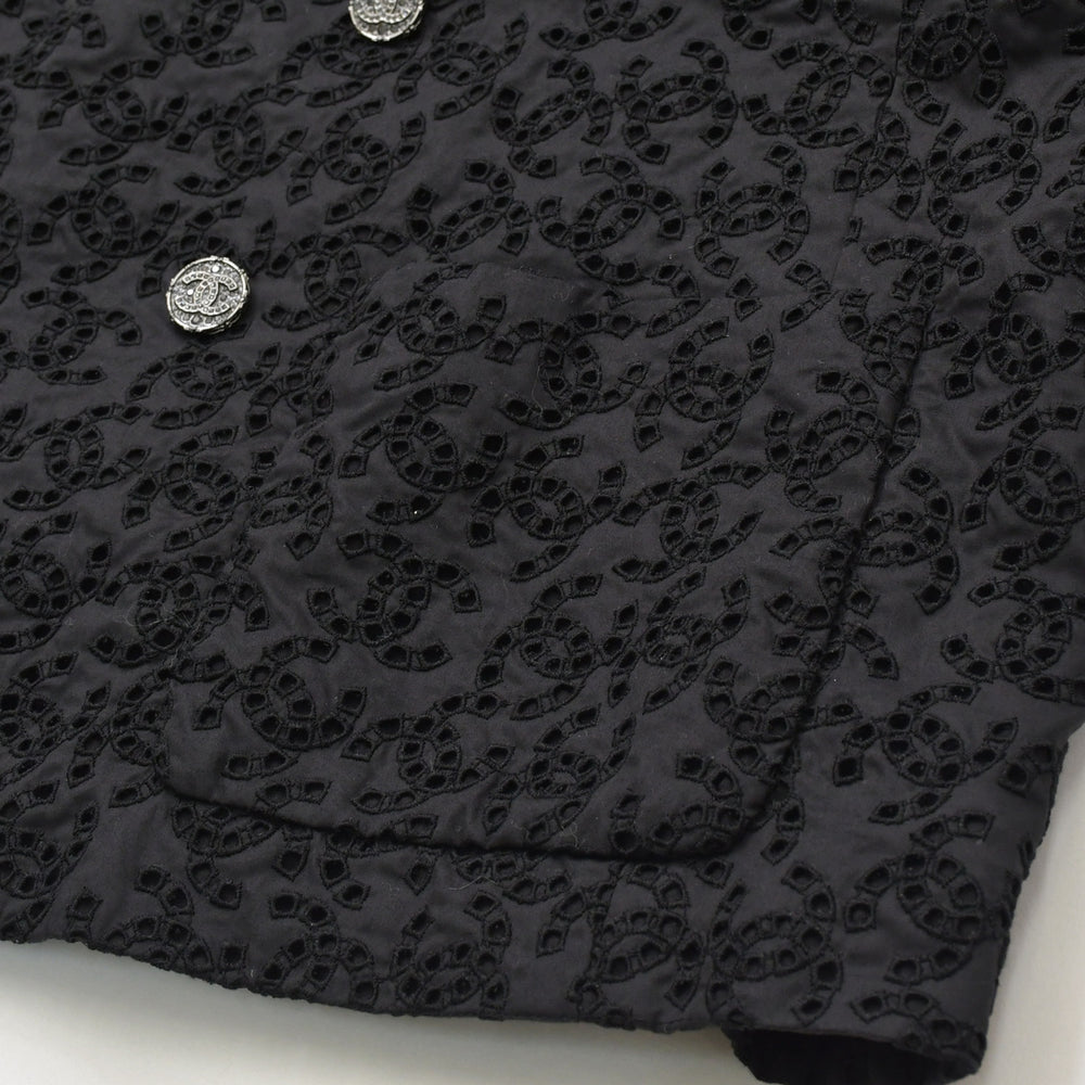 Like new CHANEL Coco Mark Lace Sequin Jacket Men's P70098 Cotton Polyester Black Size 50 Used 4a008700