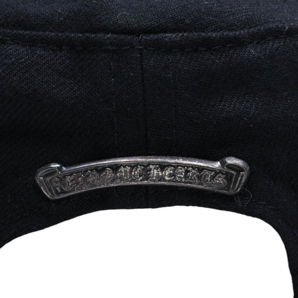 極美品 CHROME HEARTS クロムハーツ コンバットキャップ クロスパッチ U.S.A製 コットン レザー ブラック ワンサイズ 中古 4a008428