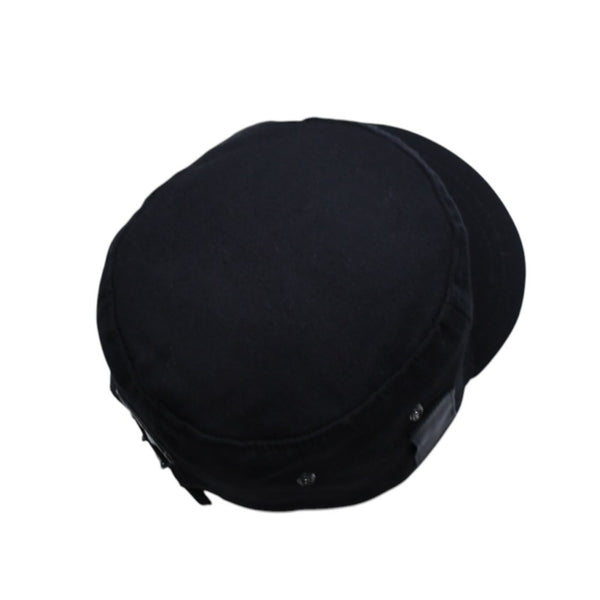 極美品 CHROME HEARTS クロムハーツ コンバットキャップ クロスパッチ U.S.A製 コットン レザー ブラック ワンサイズ 中古 4a008428