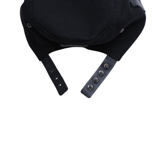 極美品 CHROME HEARTS クロムハーツ コンバットキャップ クロスパッチ U.S.A製 コットン レザー ブラック ワンサイズ 中古 4a008428