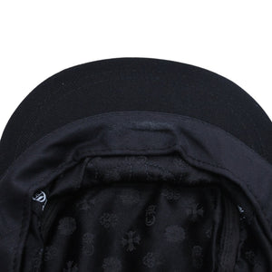 極美品 CHROME HEARTS クロムハーツ コンバットキャップ クロスパッチ U.S.A製 コットン レザー ブラック ワンサイズ 中古 4a008428