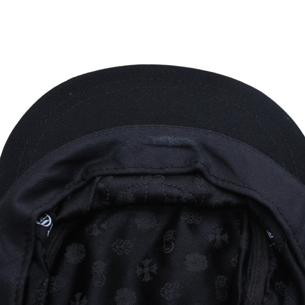 極美品 CHROME HEARTS クロムハーツ コンバットキャップ クロスパッチ U.S.A製 コットン レザー ブラック ワンサイズ 中古 4a008428