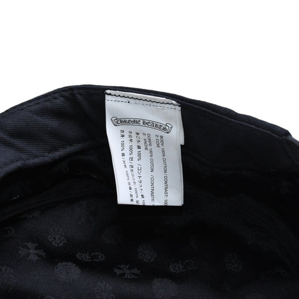 極美品 CHROME HEARTS クロムハーツ コンバットキャップ クロスパッチ U.S.A製 コットン レザー ブラック ワンサイズ 中古 4a008428