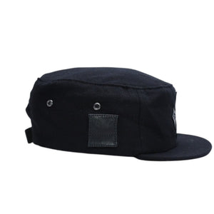 極美品 CHROME HEARTS クロムハーツ コンバットキャップ クロスパッチ U.S.A製 コットン レザー ブラック ワンサイズ 中古 4a008428