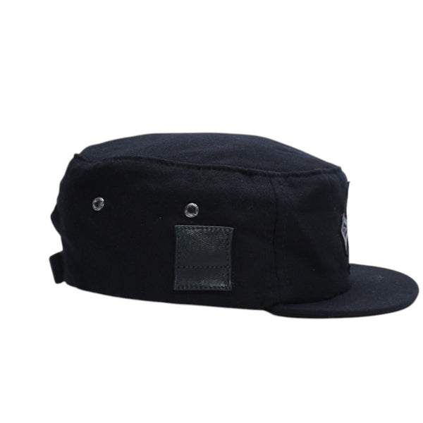極美品 CHROME HEARTS クロムハーツ コンバットキャップ クロスパッチ U.S.A製 コットン レザー ブラック ワンサイズ 中古 4a008428