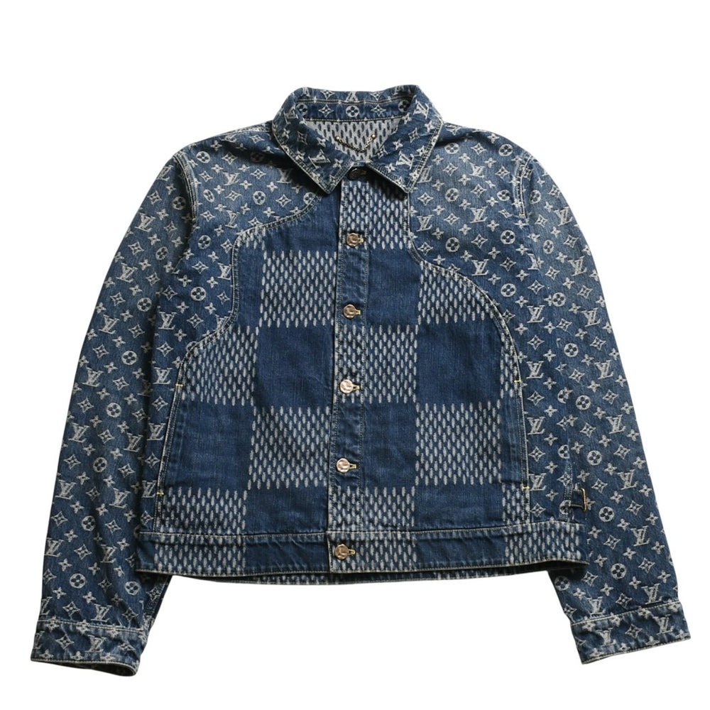 新品同様品 LOUIS VUITTON×NIGO ルイヴィトン ニゴ ジャイアントダミエウェーブス デニムジャケット ニゴー モノグラム HJA10WUZC サイズ54 ブルー 中古 4a008713
