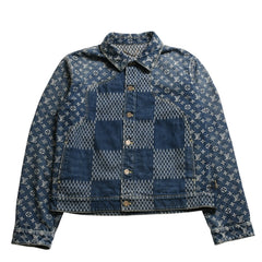 新品同様品 LOUIS VUITTON×NIGO ルイヴィトン ニゴ ジャイアントダミエウェーブス デニムジャケット ニゴー モノグラム HJA10WUZC サイズ54 ブルー 中古 4a008713