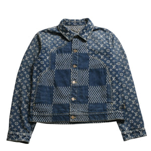 新品同様品 LOUIS VUITTON×NIGO ルイヴィトン ニゴ ジャイアントダミエウェーブス デニムジャケット ニゴー モノグラム HJA10WUZC サイズ54 ブルー 中古 4a008713