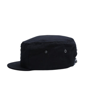 極美品 CHROME HEARTS クロムハーツ コンバットキャップ クロスパッチ U.S.A製 コットン レザー ブラック ワンサイズ 中古 4a008428