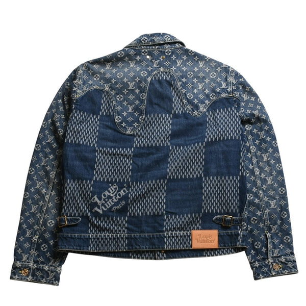 新品同様品 LOUIS VUITTON×NIGO ルイヴィトン ニゴ ジャイアントダミエウェーブス デニムジャケット ニゴー モノグラム HJA10WUZC サイズ54 ブルー 中古 4a008713