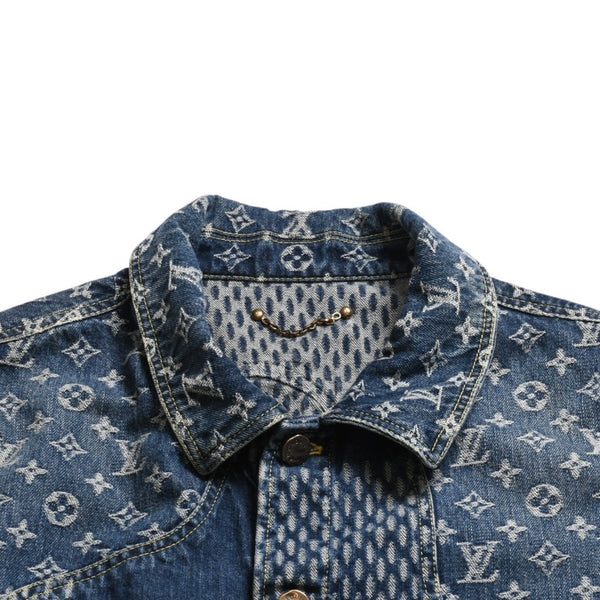 新品同様品 LOUIS VUITTON×NIGO ルイヴィトン ニゴ ジャイアントダミエウェーブス デニムジャケット ニゴー モノグラム HJA10WUZC サイズ54 ブルー 中古 4a008713